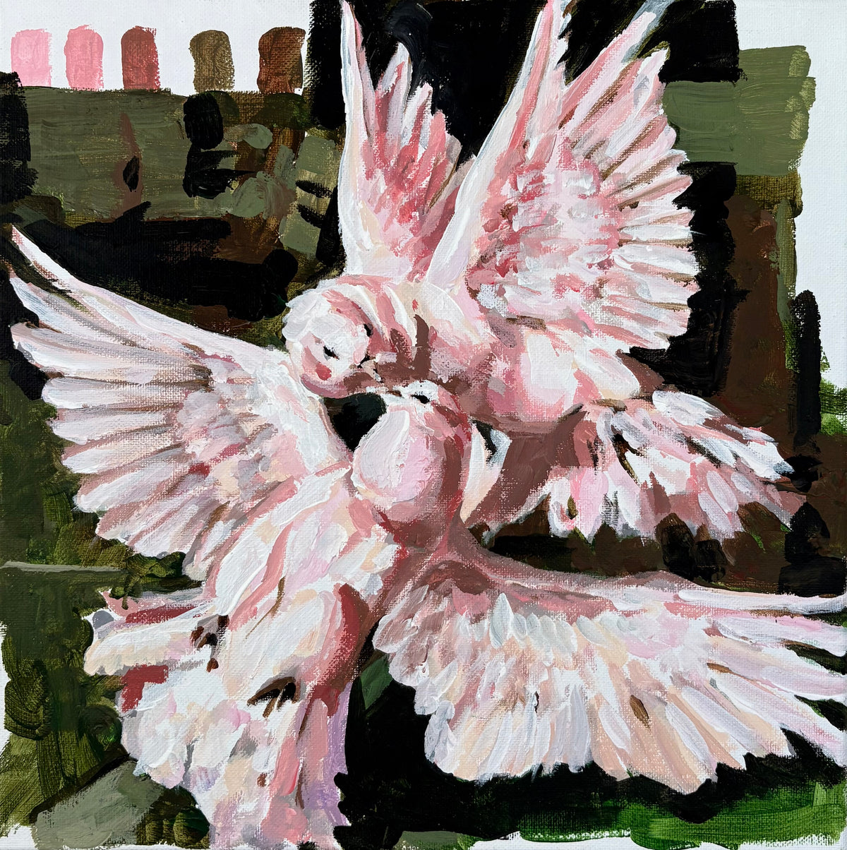 Green/ pink doves print
