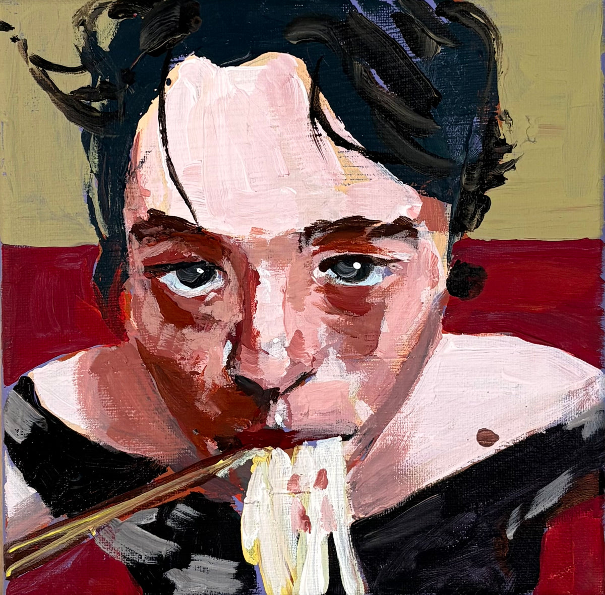 Eating noodles